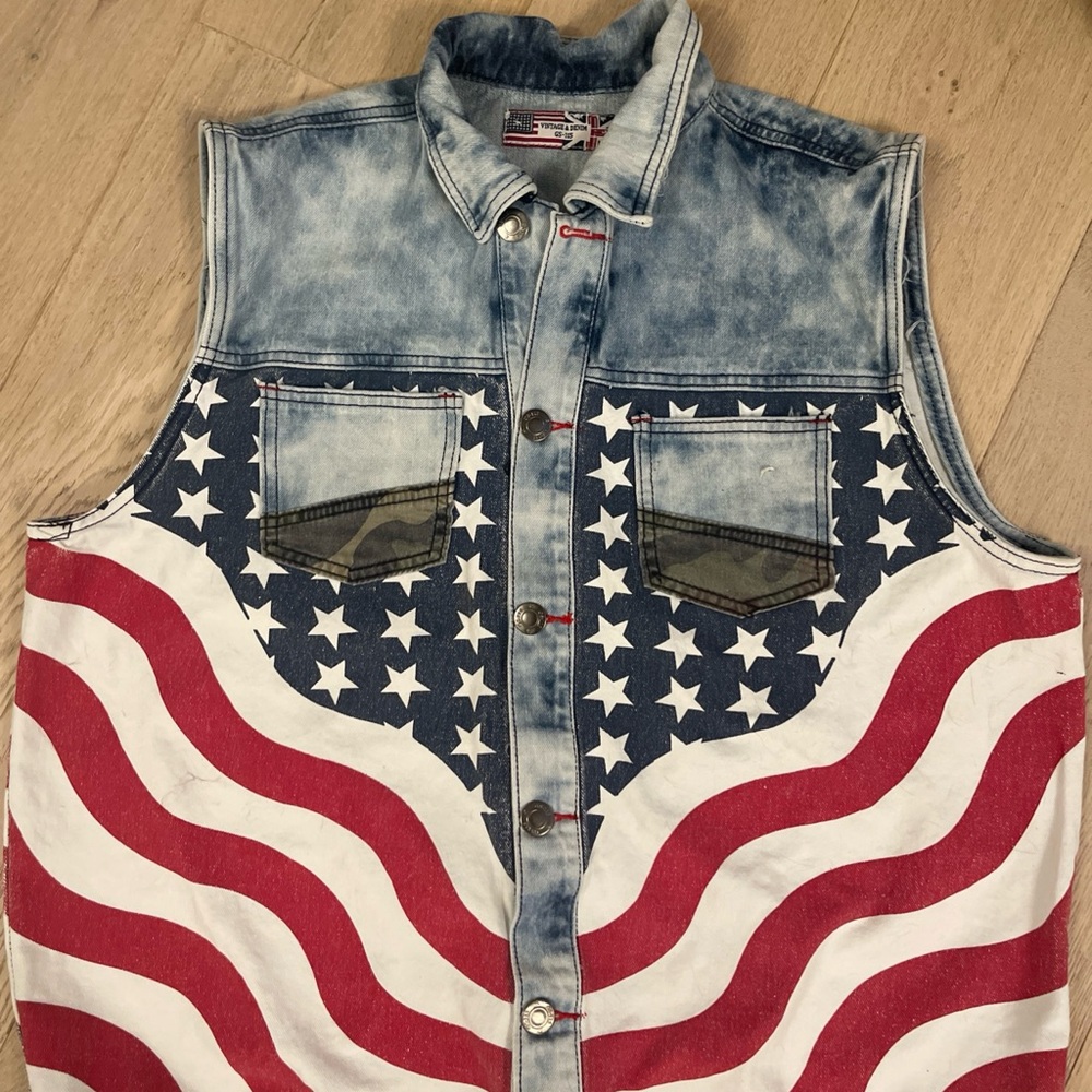 Vintage & Denim American Flag Vest Y2K Streetwear Mens XL